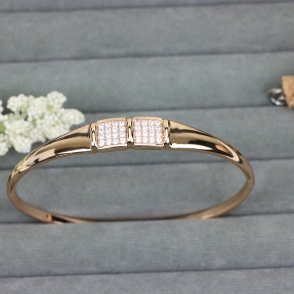 Elegant Rose Gold Bangle with Twin Pave Diamond Accent Detailing, XPBL0513 - Picture 9 of 12
